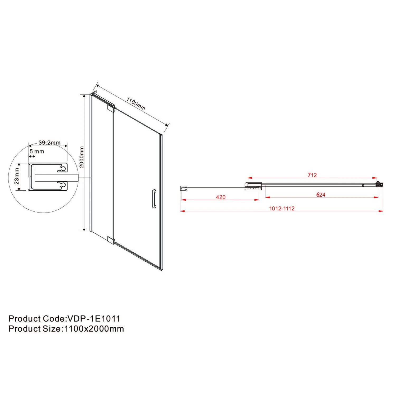 Душевая дверь Vincea Extra VDP-1E 100/110x200, стекло тонированное, профиль черный - фото 1