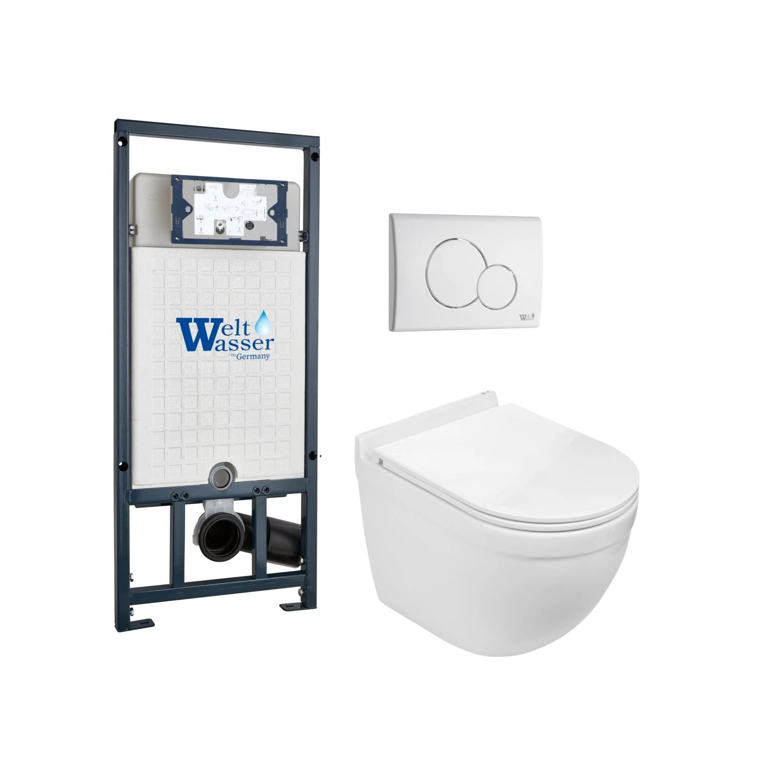 Комплект Weltwasser 10000010675 унитаза Heimbach 041 GL-WT с сиденьем микролифт и инсталляции Marberg 507 с белой кнопкой Mar 507 RD GL-WT