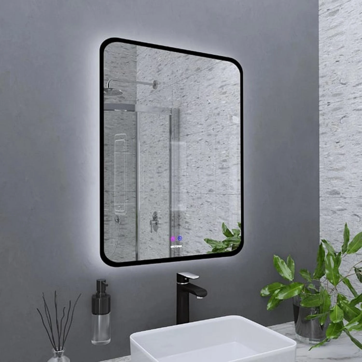 Зеркало Grossman Elegans Norma Black 70x80, с подсветкой, диммером и функцией антизапотевания, цвет черный