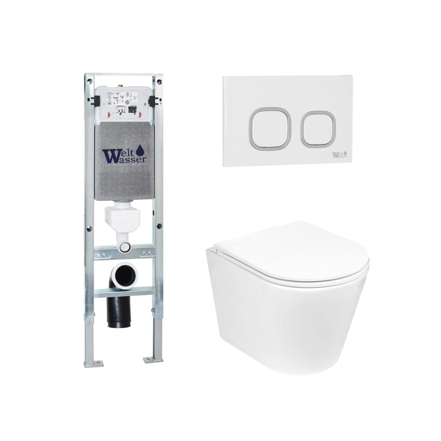 Комплект Weltwasser 10000011487 унитаза Salzbach 043 GL-WT с сиденьем микролифт и инсталляции Amberg 350 ST с белой кнопкой Amberg RD-WT