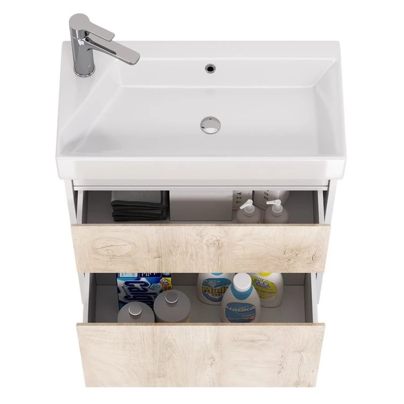 Мебель для ванной Dreja Slim 65, с 2 ящиками, цвет белый глянец / дуб кантри - фото 1