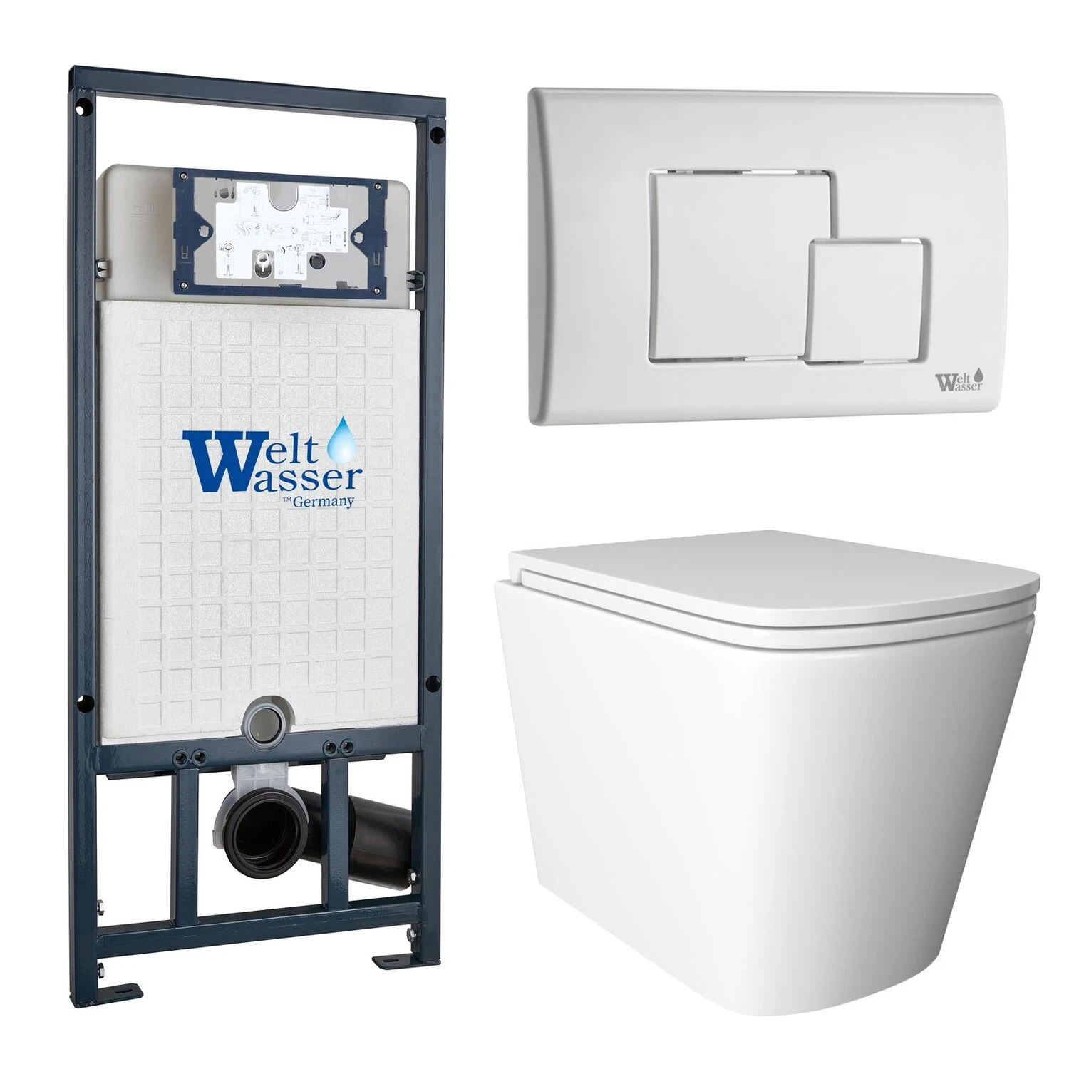 Комплект: Weltwasser Инсталляция Mar 507+Кнопка Mar 507 SE GL-WT белая+Verna JK3021022 белый унитаз