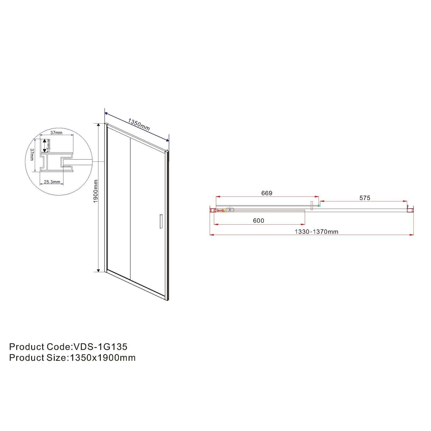 Душевая дверь Vincea Garda VDS-1G 135x190, стекло прозрачное, профиль хром - фото 1