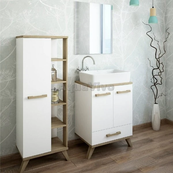 Мебель для ванной Sanflor Ингрид 60, под раковину Олимпия 56, цвет белый матовый / вяз швейцарский