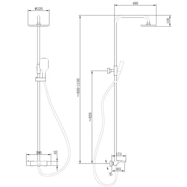 Душевая стойка Abber Thermostat AF8516B, с верхним душем, термостатическим смесителем, цвет черный матовый