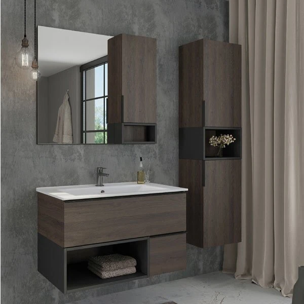 Мебель для ванной Comforty Франкфурт 90 с раковиной Quadro 90, цвет дуб шоколадно-коричневый