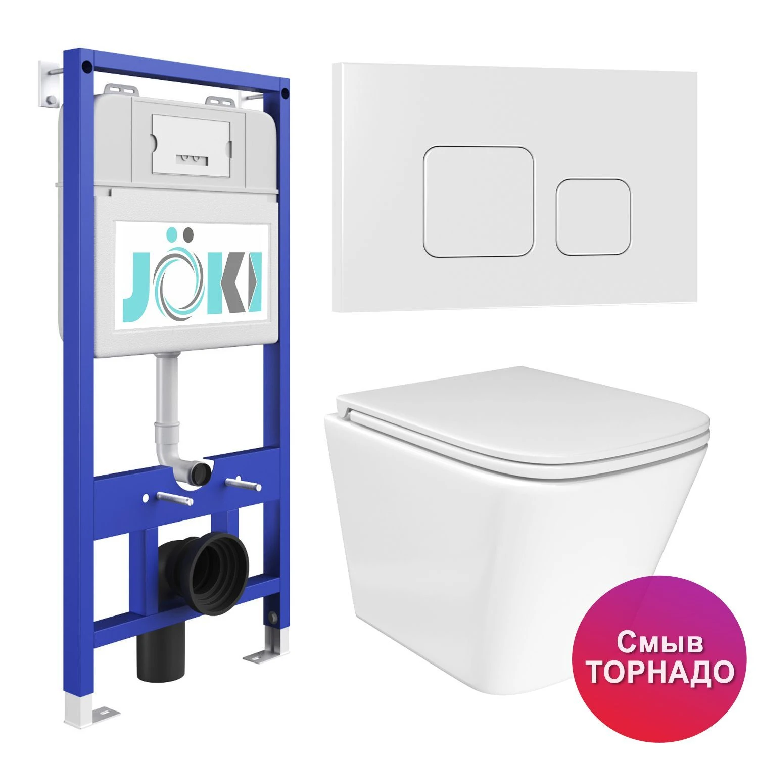 Комплект: JOKI Инсталляция JK01150+Кнопка JK021531WM белый+Verna T JK3031025 белый унитаз, смыв Торнадо