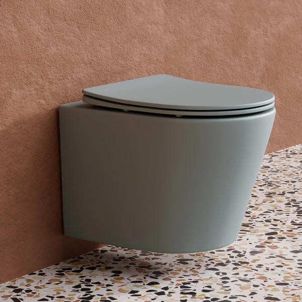 Унитаз Ceramica Nova Balearica Rimless CN6000MH подвесной, безободковый, с сиденьем микролифт, цвет антрацит матовый - фото 1
