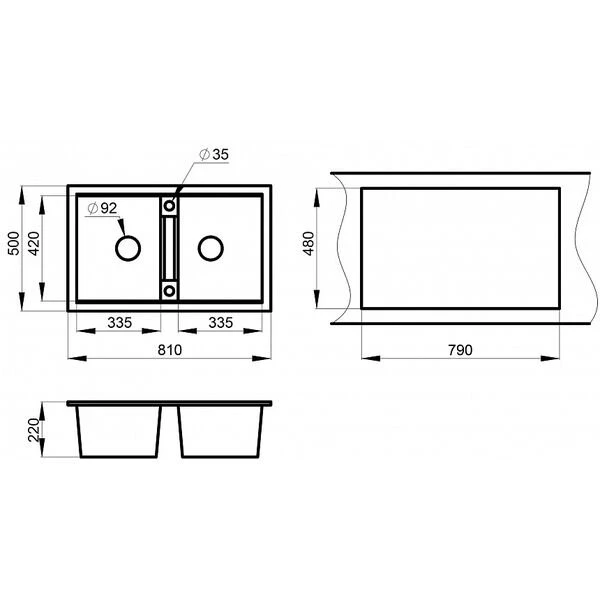 Кухонная мойка Granula GR-8101 BT 81x50, 2 чаши, цвет базальт - фото 1