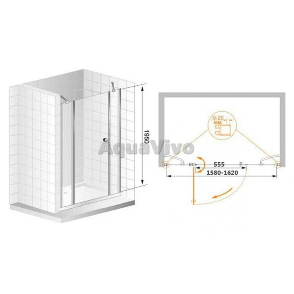 Душевая дверь Cezares ELENA-W-B-13-40+60/60-C-Cr 160, стекло прозрачное, профиль хром
