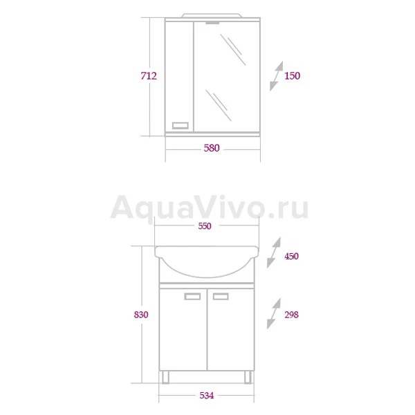 Мебель для ванной Оника Гамма 55.10, цвет венге луизиана / ясень шимо