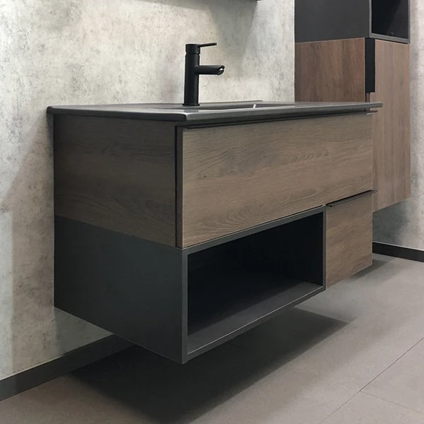Мебель для ванной Comforty Франкфурт 90 с раковиной Comforty 90E черная матовая, цвет дуб шоколадно-коричневый