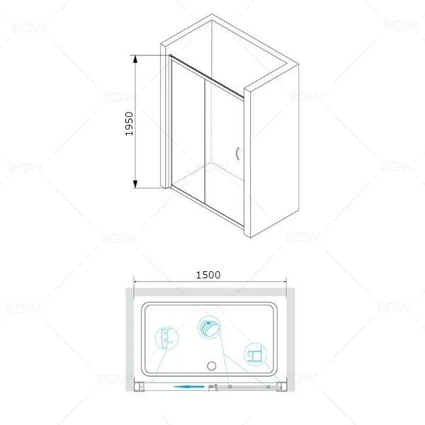 Душевая дверь RGW Passage PA-016 150x195, стекло прозрачное, профиль хром - фото 1