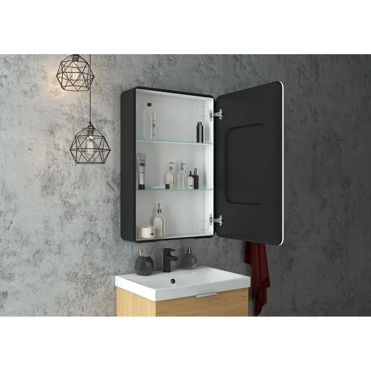 Шкаф-зеркало Art & Max Lecce 56, правый, с подсветкой и диммером, цвет черный матовый - фото 1