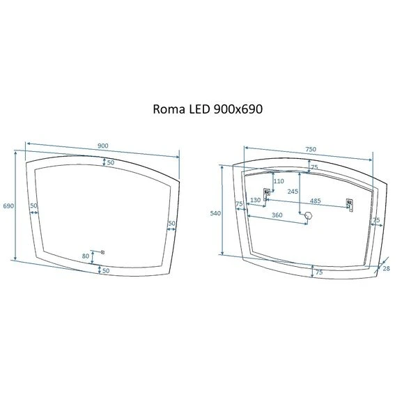 Зеркало Art & Max Roma 90x70, с подсветкой и диммером - фото 1
