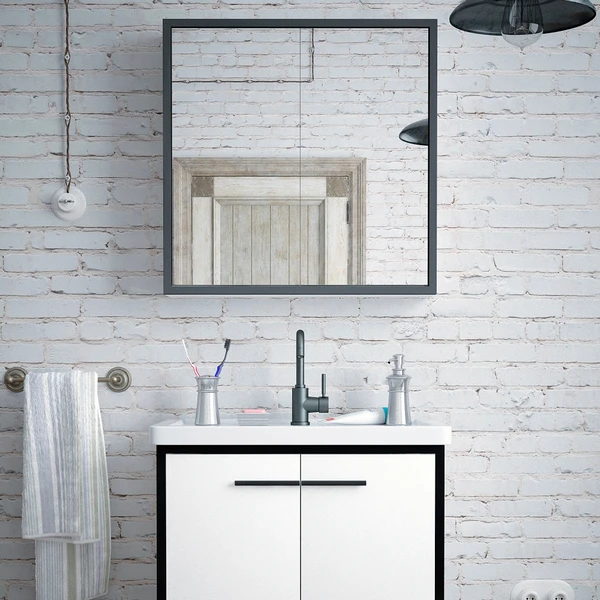 Шкаф-зеркало Corozo Айрон 70, цвет белый / черный