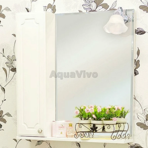 Шкаф-зеркало Sanflor Ксения 70, левый, с подсветкой, цвет белый