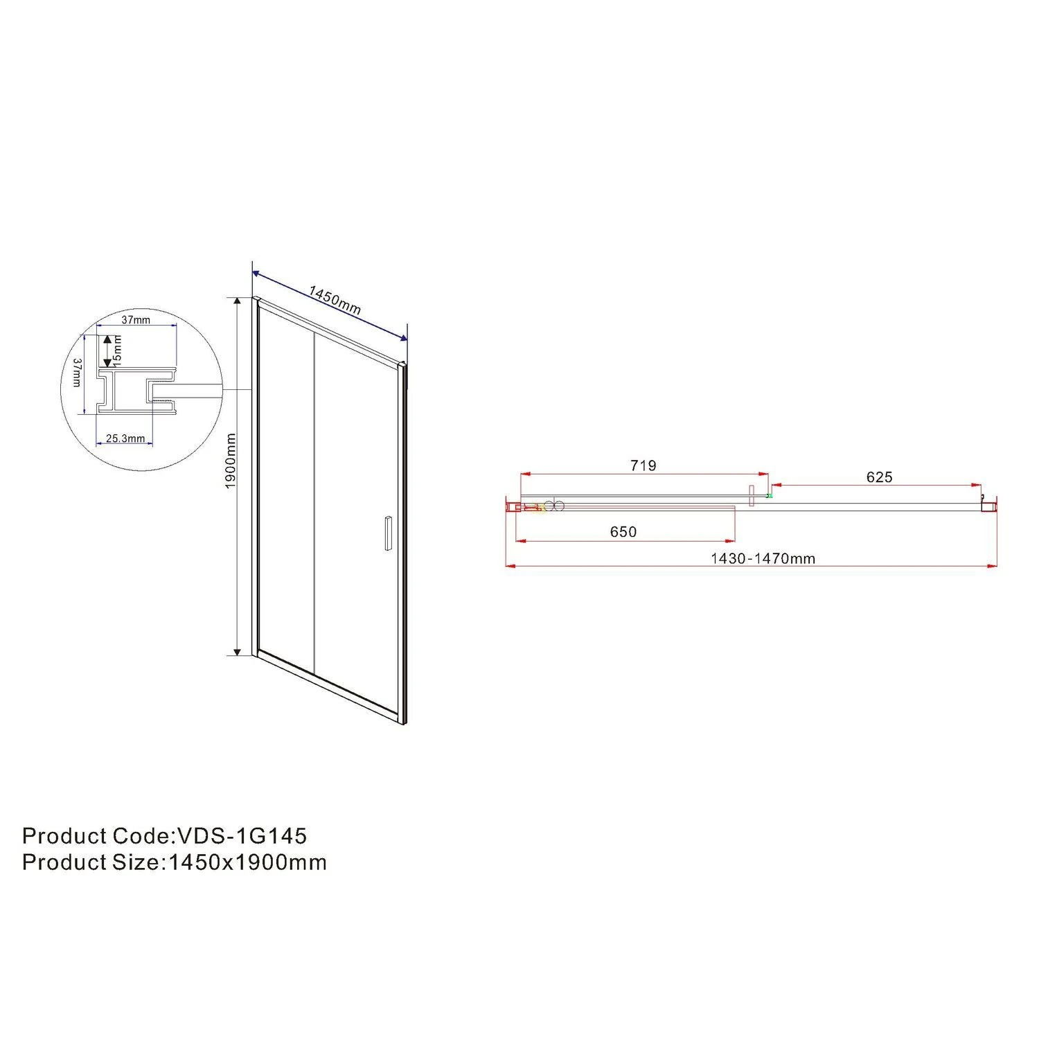 Душевая дверь Vincea Garda VDS-1G 145x190, стекло прозрачное, профиль черный - фото 1