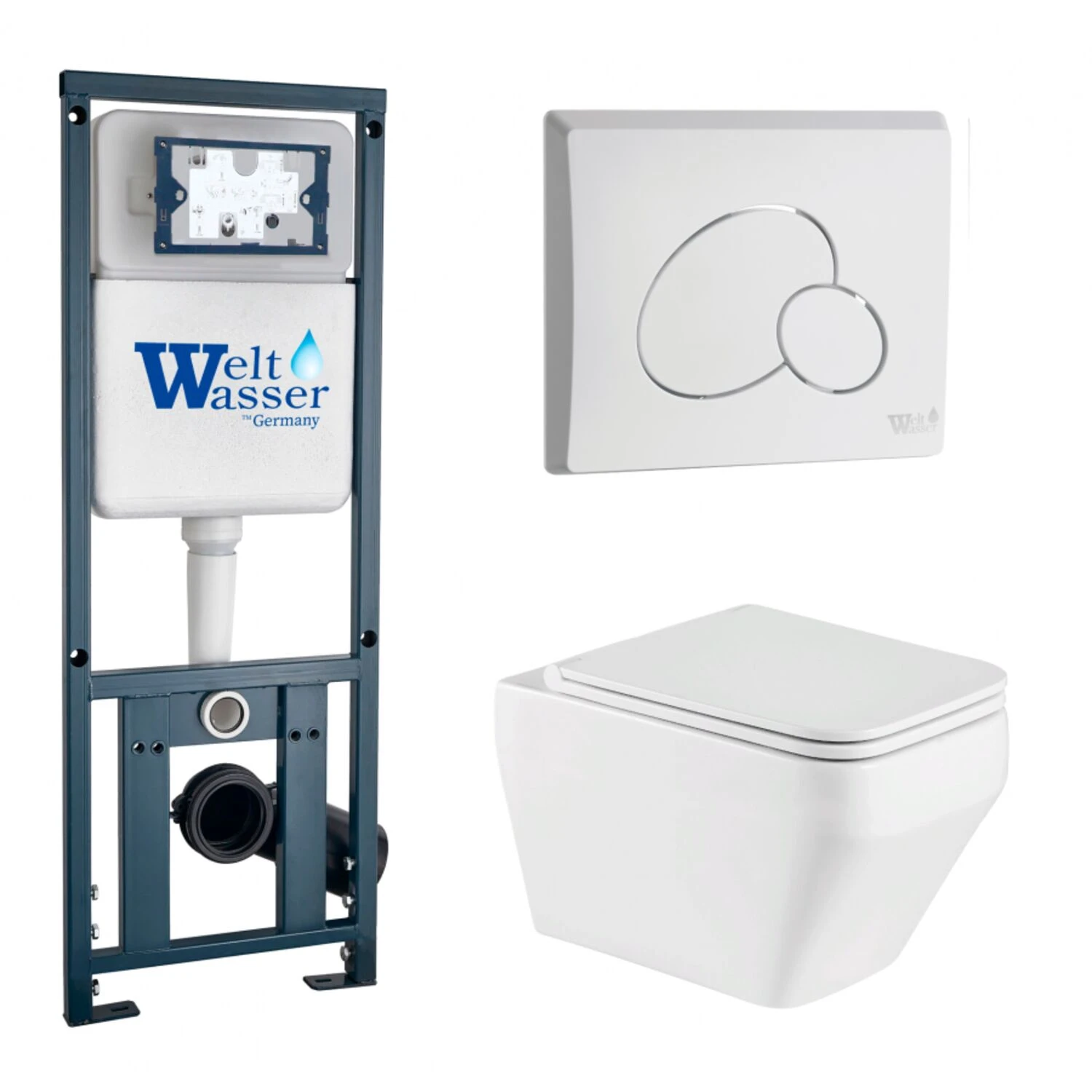 Комплект Weltwasser 10000011676 унитаза Hofbach 041 GL-WT с сиденьем микролифт и инсталляции Marberg 410 с белой кнопкой Marberg 410 RD GL-WT
