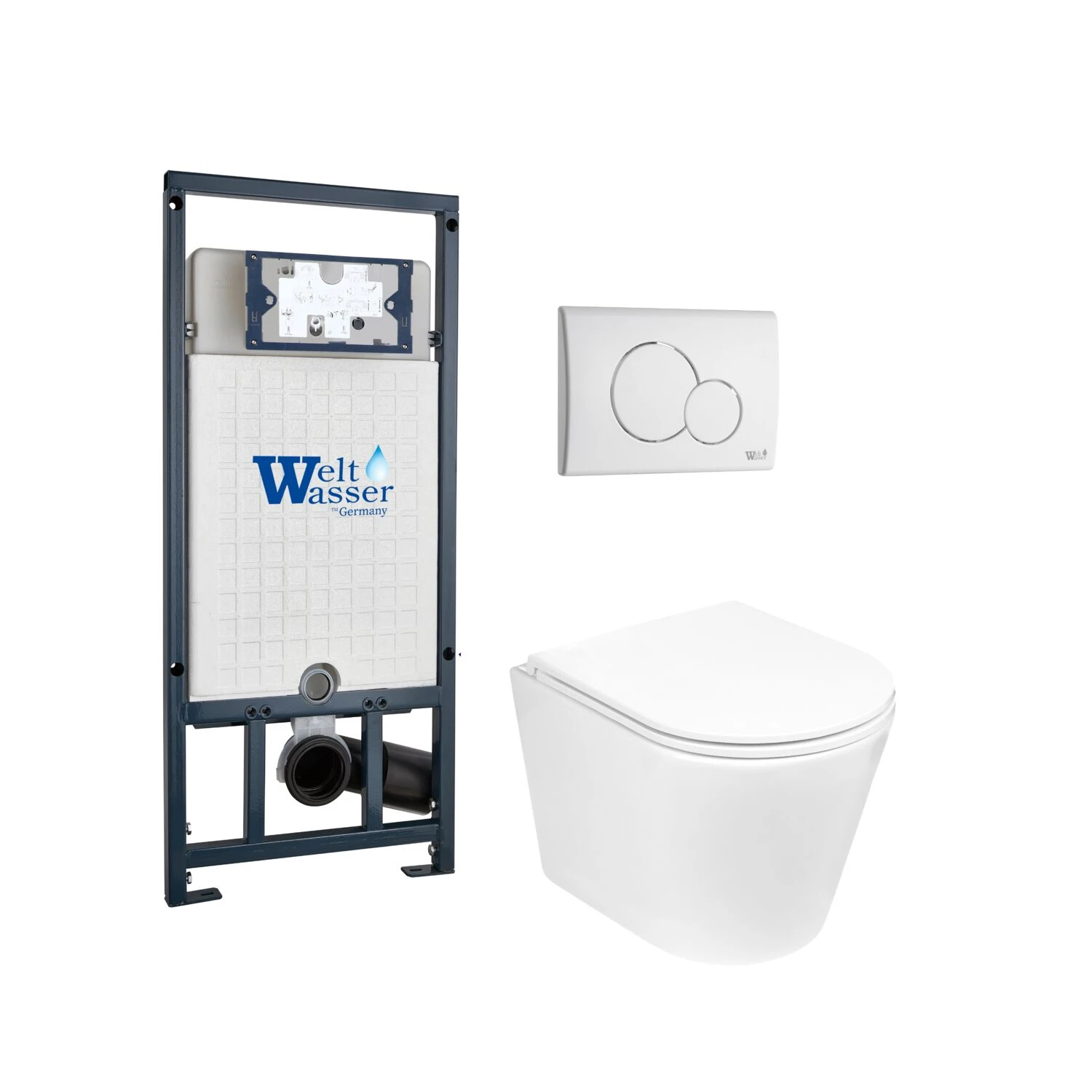 Комплект Weltwasser 10000011515 унитаза Salzbach 043 GL-WT с сиденьем микролифт и инсталляции Marberg 507 с кнопкой Marberg 507 RD GL-WT белой глянцевой