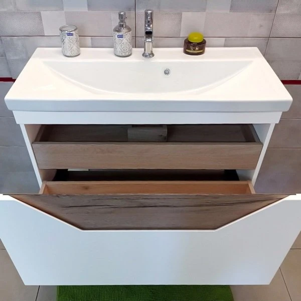 Мебель для ванной Бриклаер Брайтон 100, цвет белый матовый / дуб кера