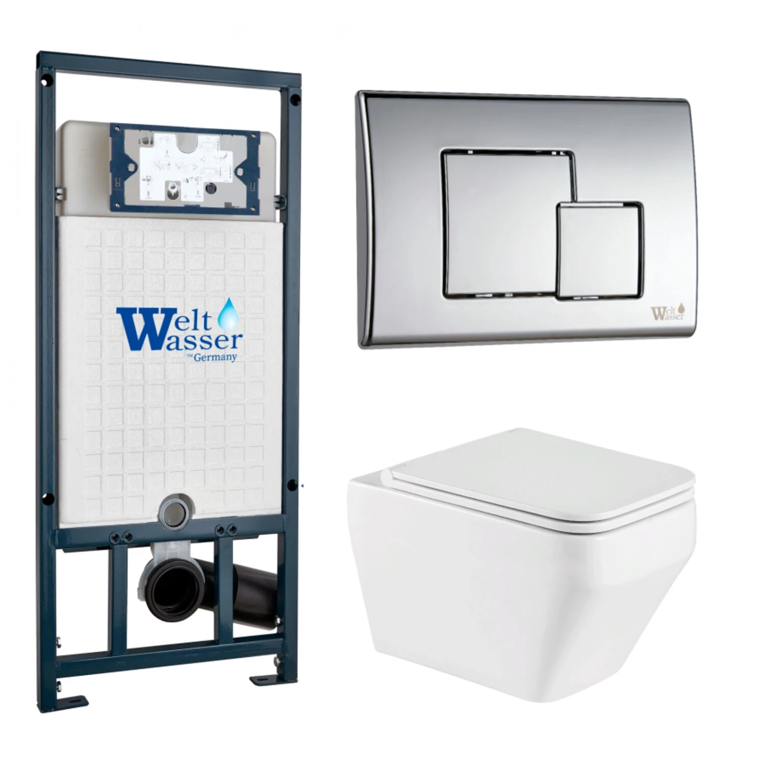 Комплект Weltwasser 10000011685 унитаза Hofbach 041 GL-WT с сиденьем микролифт и инсталляции Marberg 507 с кнопкой Marberg 507 SE CR хром