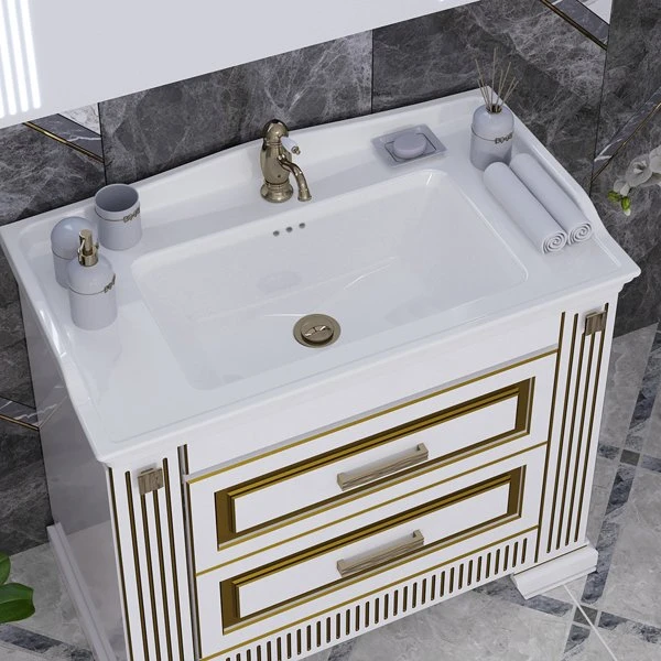 Мебель для ванной Опадирис Оникс 100, цвет белый с золотой патиной - фото 1