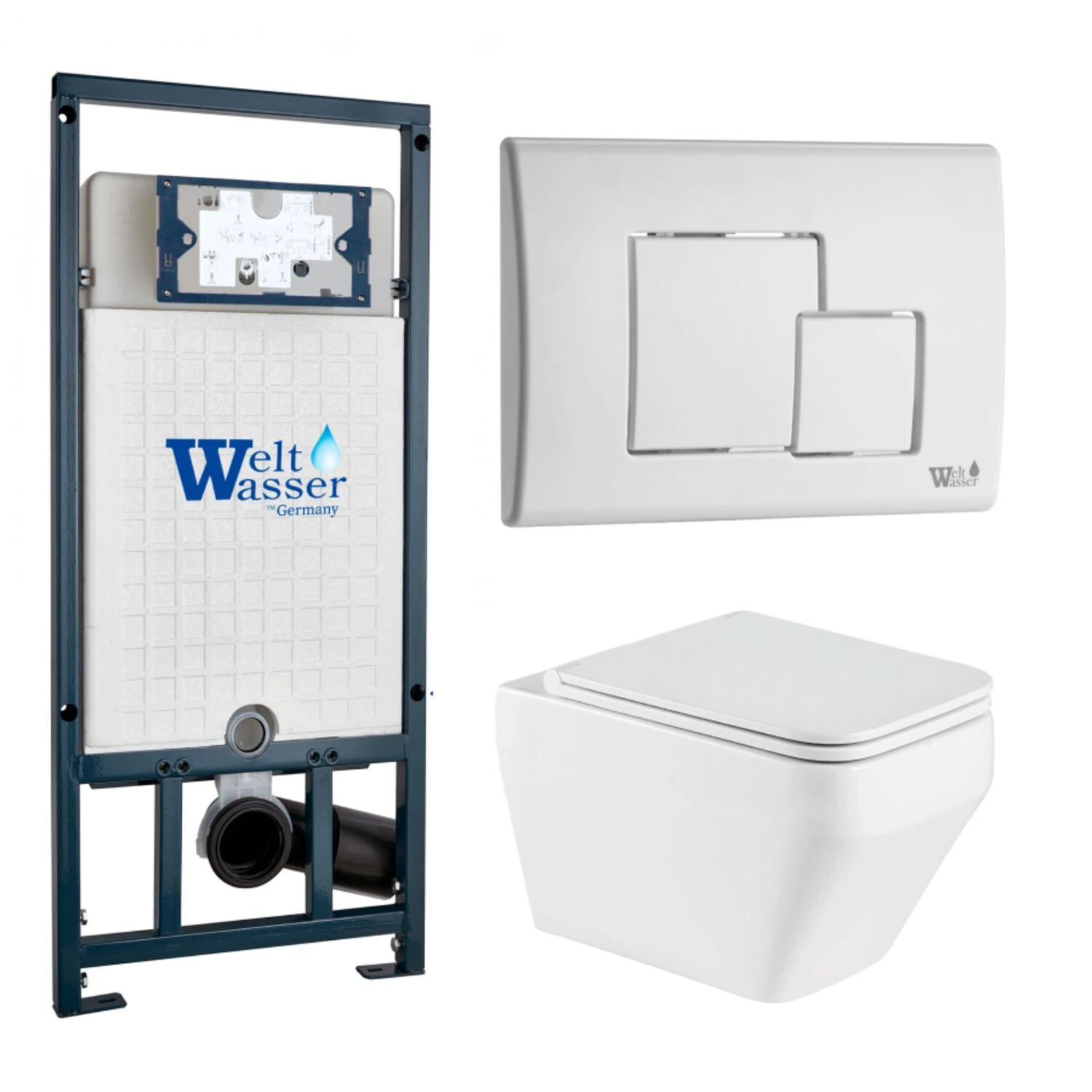 Комплект Weltwasser 10000011686 унитаза Hofbach 041 GL-WT с сиденьем микролифт и инсталляции Marberg 507 с белой кнопкой Marberg 507 SE GL-WT