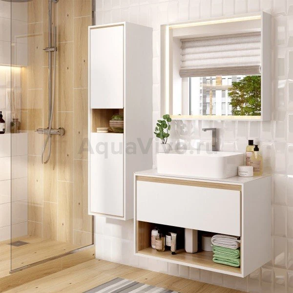 Мебель для ванной Cersanit Louna 80, с раковиной Crea, цвет белый / светлое дерево