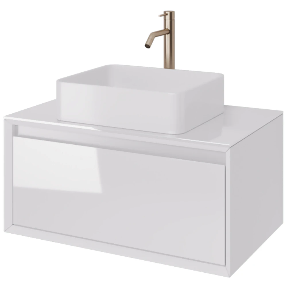 Мебель для ванной Dreja Insight 80, с 1 ящиком, со стеклянной столешницей, цвет белый глянец - фото 1