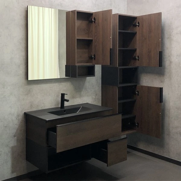 Мебель для ванной Comforty Франкфурт 90 с раковиной Comforty 90E черная матовая, цвет дуб шоколадно-коричневый - фото 1