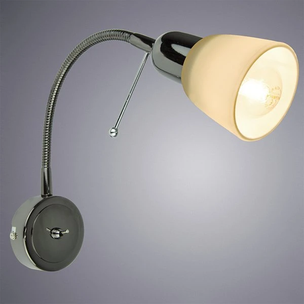 Бра Arte Lamp Lettura A7009AP-1BC, арматура черный хром, плафон стекло белое, 7х34 см