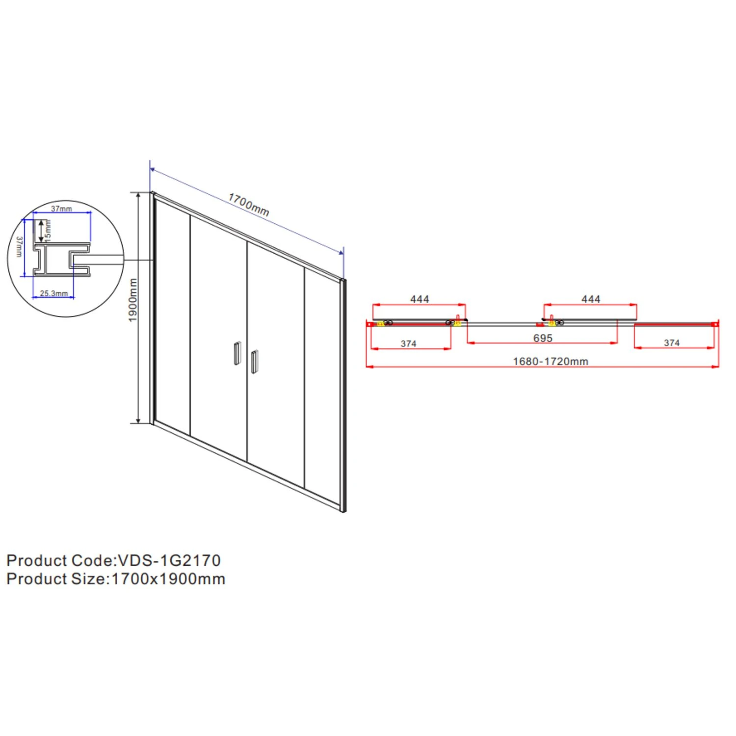 Душевая дверь Vincea Garda VDS-1G2 170x190, стекло прозрачное, профиль хром - фото 1