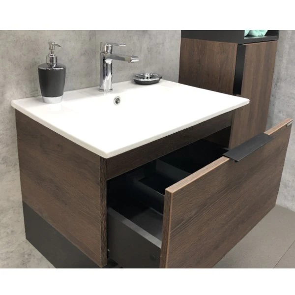 Мебель для ванной Comforty Франкфурт 60 с раковиной Comforty 60e, цвет дуб шоколадно-коричневый