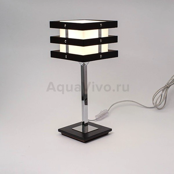 Интерьерная настольная лампа Citilux Киото CL133811, арматура венге / хром, плафон стекло / дерево белое / венге, 14х14 см - фото 1