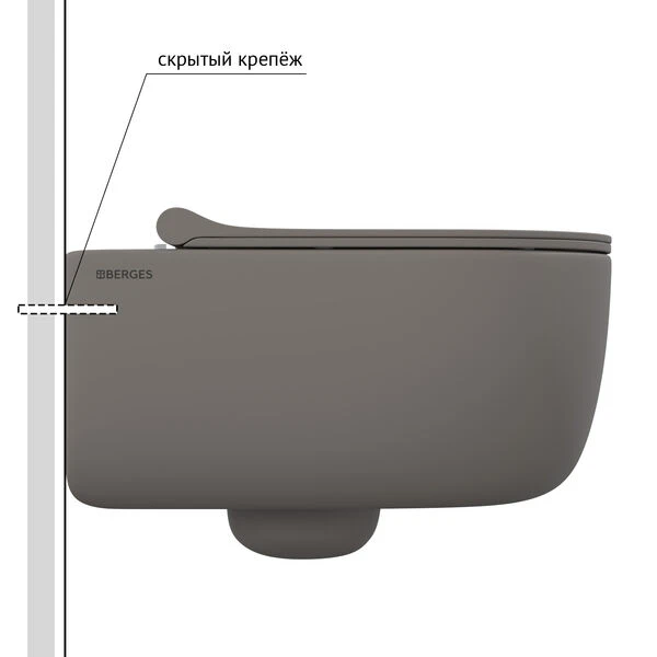 Унитаз Berges Ego XL 083216 подвесной, безободковый, с сиденьем микролифт, цвет серый матовый - фото 1