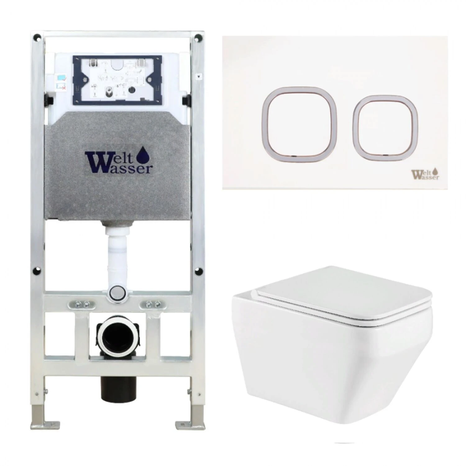 Комплект Weltwasser 10000011665 унитаза Hofbach 041 GL-WT с сиденьем микролифт и инсталляции Amberg 506 ST с белой кнопкой Amberg RD-WT