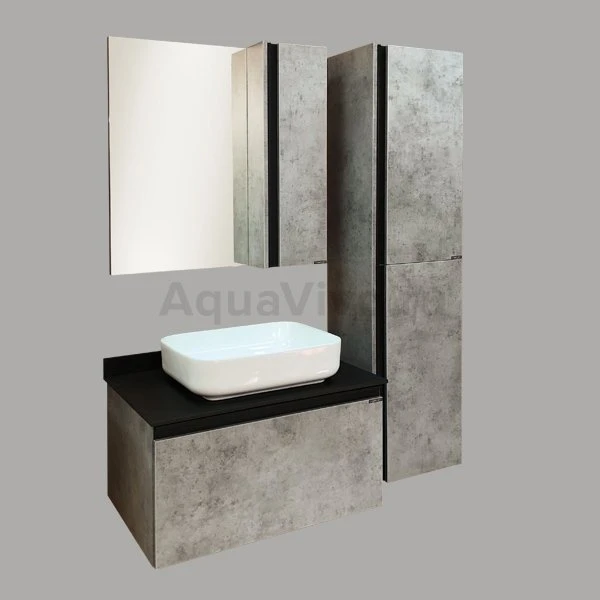 Мебель для ванной Comforty Эдинбург 75, цвет бетон светлый / черный