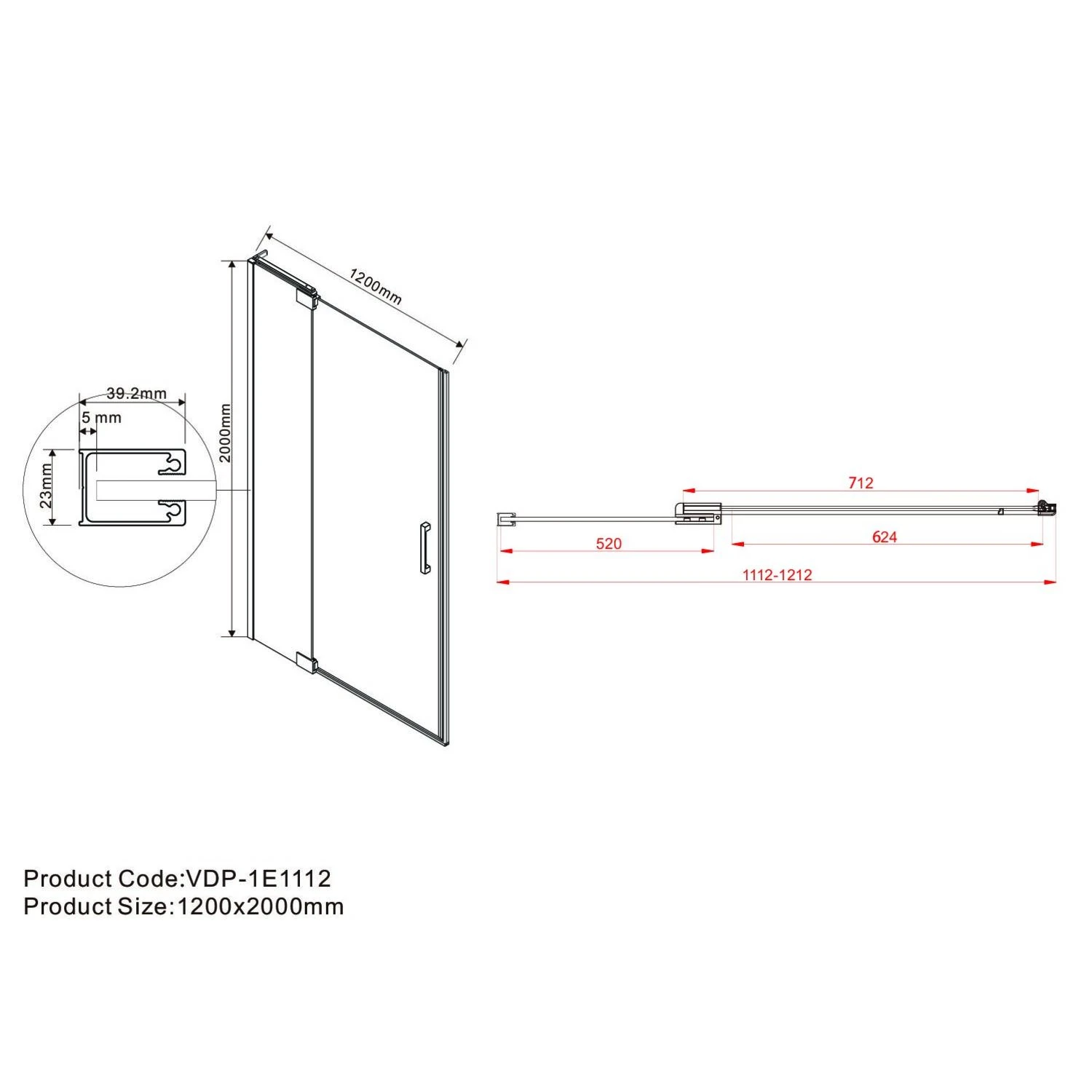 Душевая дверь Vincea Extra VDP-1E 110/120x200, стекло тонированное, профиль черный - фото 1