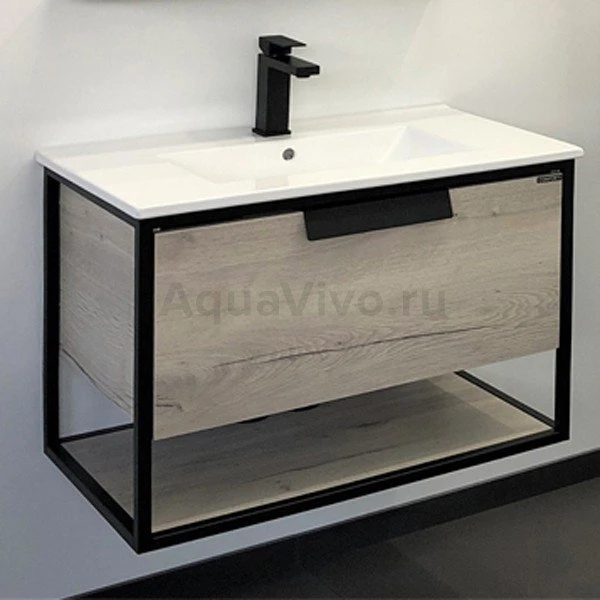 Мебель для ванной Comforty Бонн 75, с белой раковиной, цвет дуб дымчатый / графит - фото 1