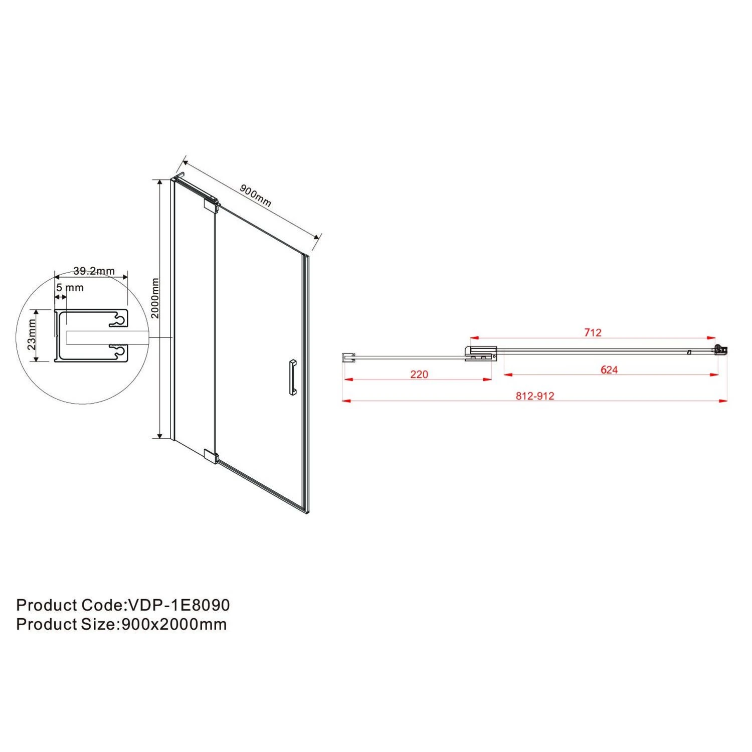 Душевая дверь Vincea Extra VDP-1E 80/90x200, стекло прозрачное, профиль черный - фото 1