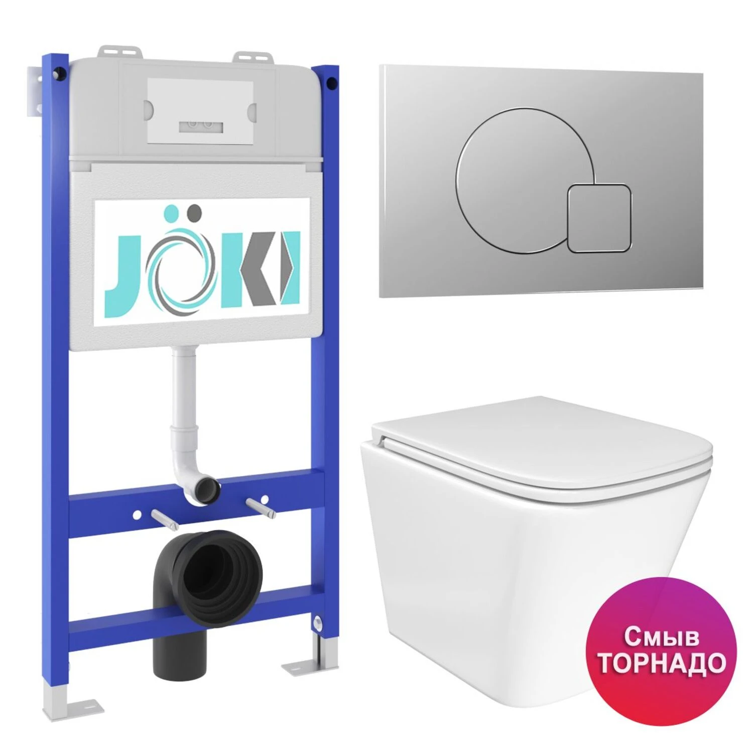 Комплект: JOKI Инсталляция JK03351+Кнопка JK022537CH хром+Verna T JK3031025 унитаз белый, смыв Торнадо