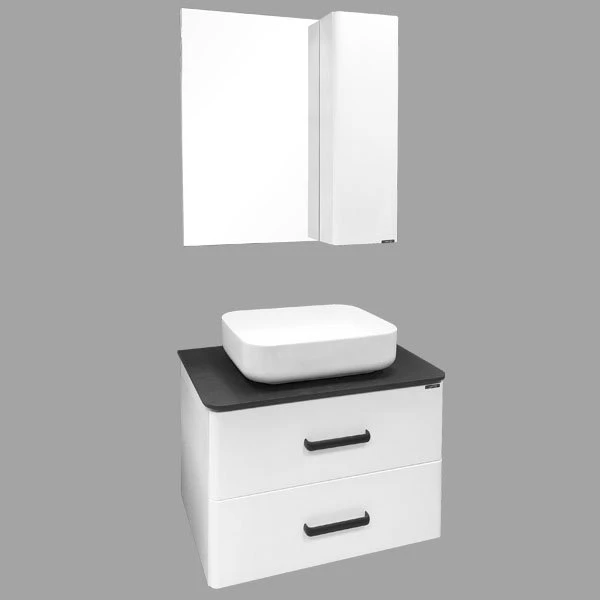 Мебель для ванной Comforty Амстердам 75 с черной матовой столешницей, цвет белый - фото 1