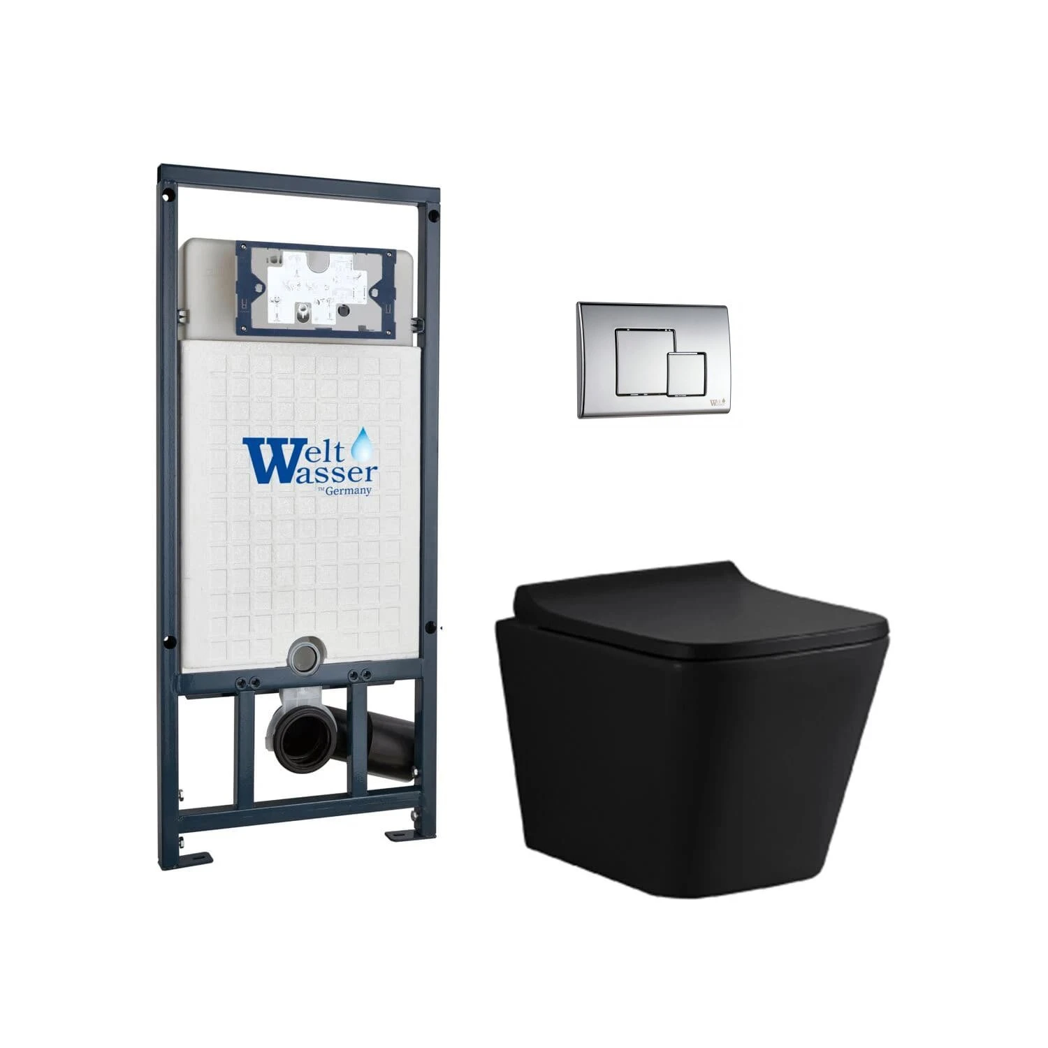 Комплект Weltwasser 10000010548 унитаза Gelbach 041 MT-BL с сиденьем микролифт и инсталляции Marberg 507 с кнопкой Mar 507 SE-CR хром
