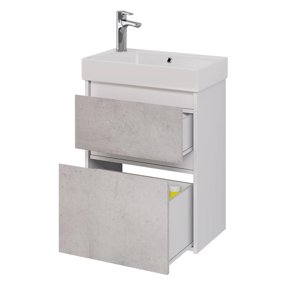 Мебель для ванной Dreja Slim 55, с 2 ящиками, цвет белый глянец / бетон - фото 1