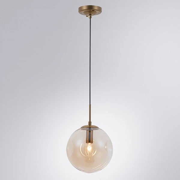 Подвесной светильник Arte Lamp Tureis A9920SP-1PB, арматура медь, плафон стекло янтарное, 20х20 см