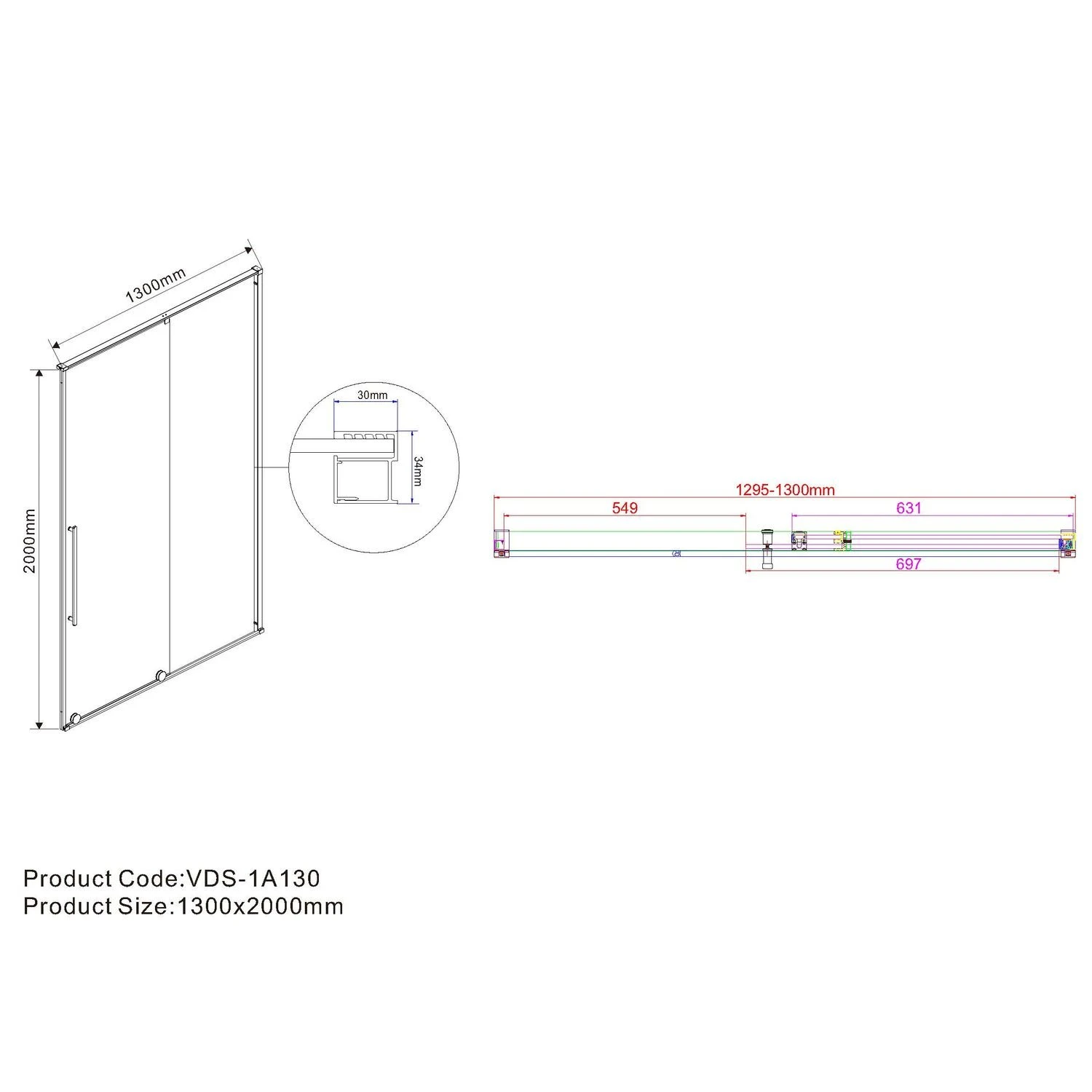 Душевая дверь Vincea Arno VPS-1A 130x200, стекло прозрачное, профиль хром - фото 1