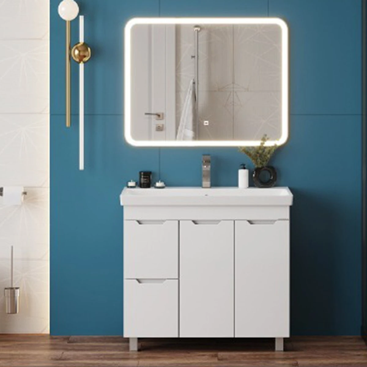 Мебель для ванной Оника Айленд 90, с бельевой корзиной, цвет белый