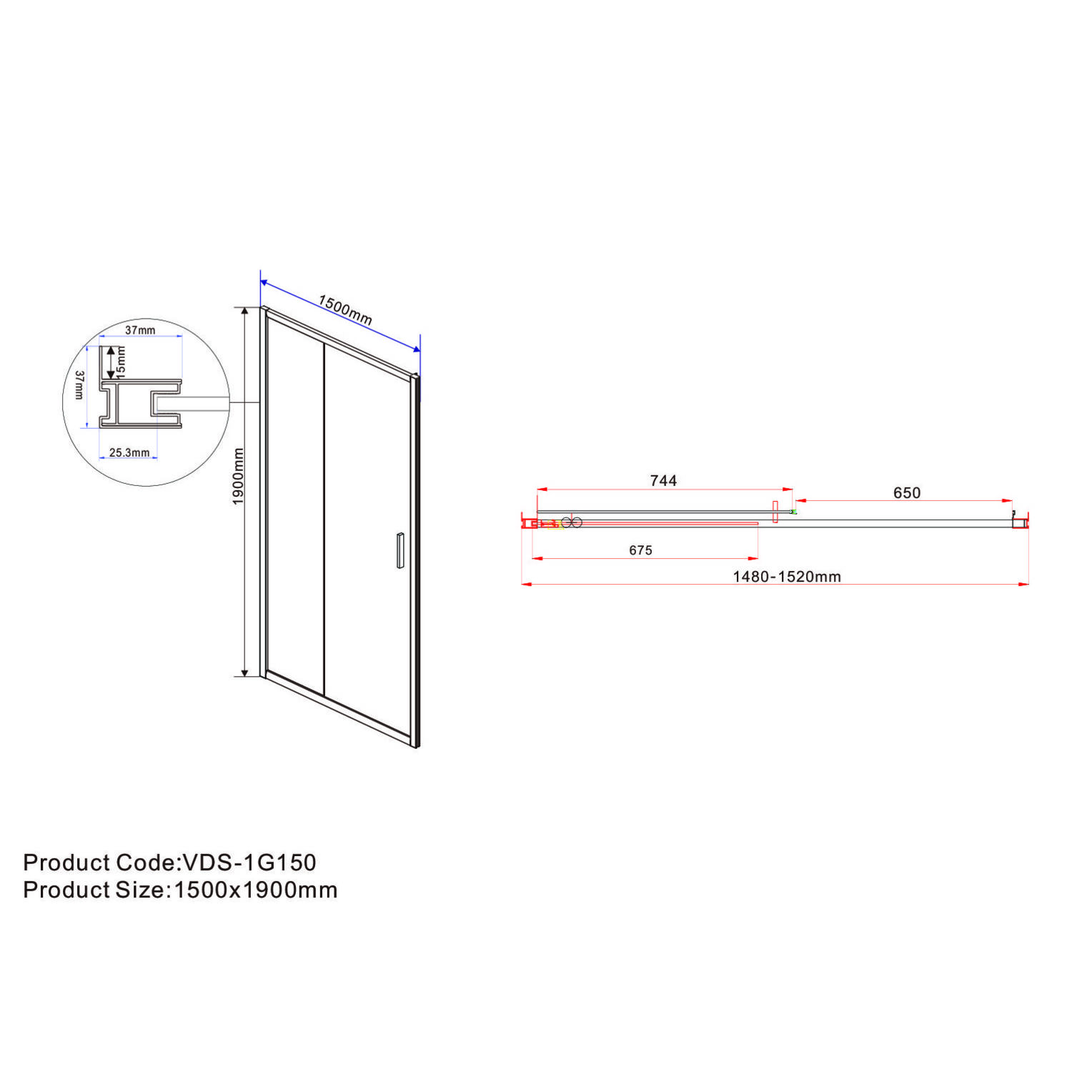 Душевая дверь Vincea Garda VDS-1G 150x190, стекло прозрачное, профиль вороненая сталь - фото 1