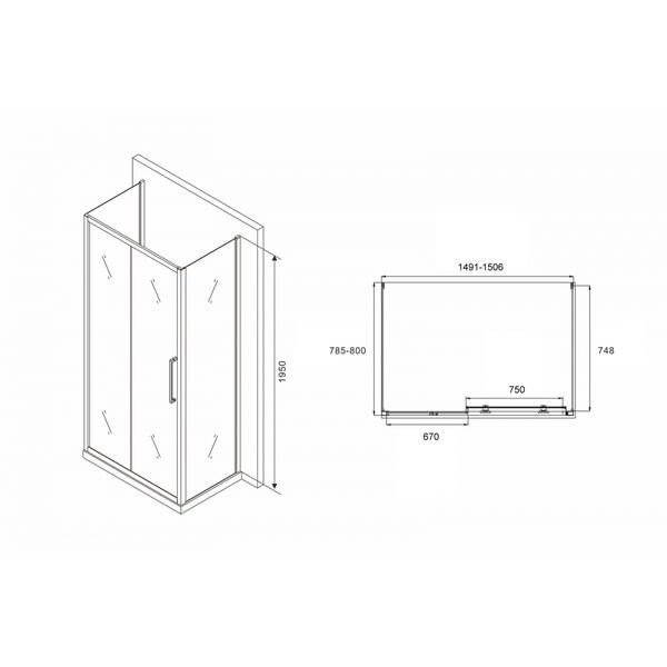 Душевой уголок Abber Schwarzer Diamant AG30150H-S80-S80 150x80, стекло прозрачное, профиль хром